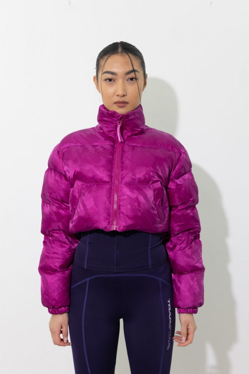 Trapstar Cropped T Jacquard Puffer Jakker Dame Fuchsia Rosa | 8236097-BX